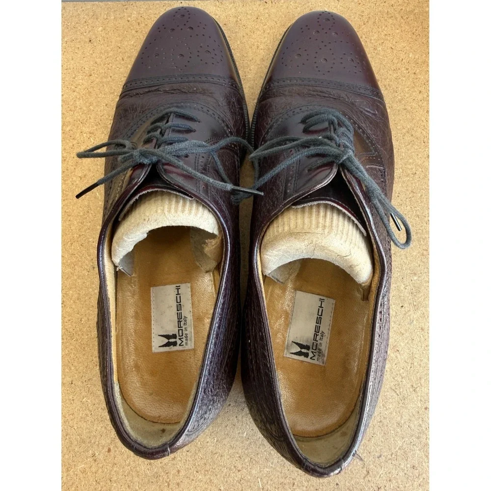 Moreschi Abano Cap‎ Toe Lace Up Brogue Oxfords Peccary & Calfskin Men's 9.5M